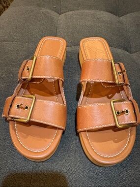J Crew Cognac Double Buckle Slide Sandals size 7 New
